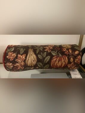 Autumn Harvest Pumpkin Bolster Pillow - Brown shabby chic